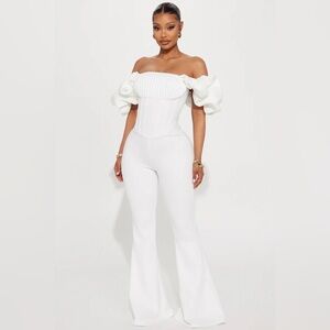 White jumpsuit ruffle sleeve